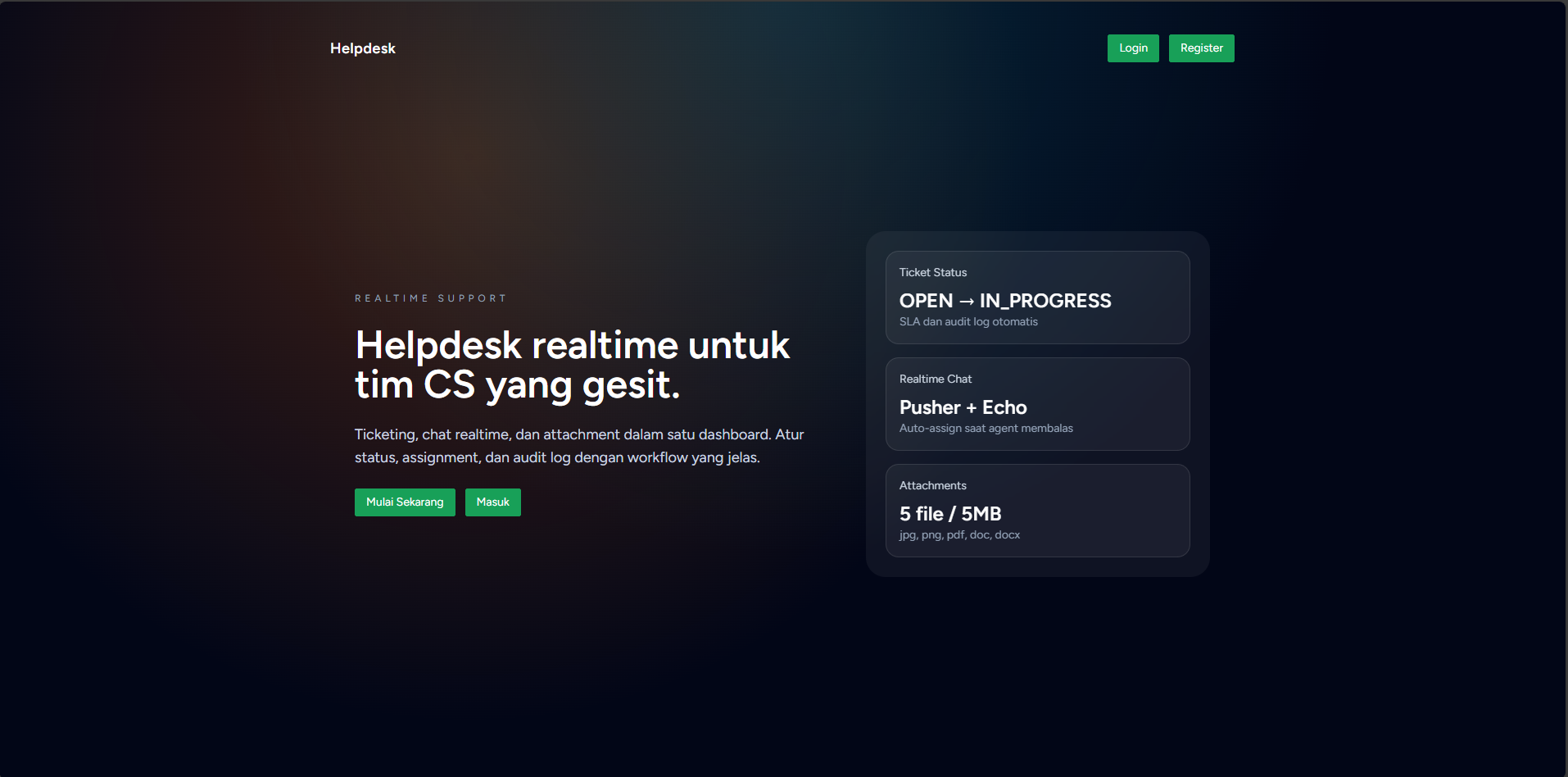 Helpdesk Realtime (Ticketing + Chat)